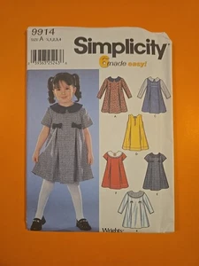 SIMPLICITY PATTERN 9914 TODDLERS' DRESS SIZE A 1/2, 1 ,2, 3, 4 - Picture 1 of 4