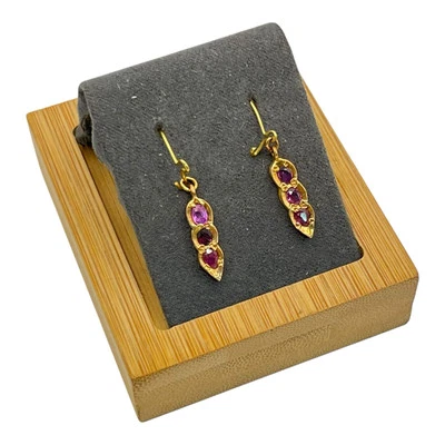 18ct 18K Yellow Gold Natural Red Ruby Drop Dangle Hook Earrings. Brand New - Image 1 of 4