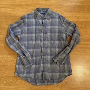Zachary Prell Shirt Men’s Medium 100% Linen Blue/Gray Plaid Long Sleeve Preppy - Picture 1 of 7