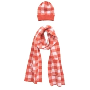 Nordstrom Scarf Set Plaid Beanie Hat Red Checkered Scarf  w Pockets NEW w Tag - Picture 1 of 7