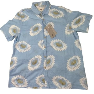 Folk Herren Drake Kurzarm Hemd Gr. M Blau Blumen Leinenmischung Neu mit Etikett - Bild 1 von 24