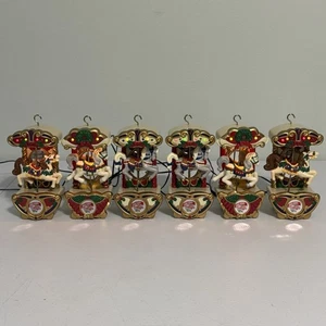 Vintage Mr Christmas Holiday Karussell 6 animierte musikalische Pferde mit Lichtern FUNKTIONIERT - Bild 1 von 23