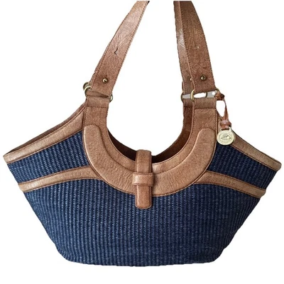 Brahmin Pablo Island Raffia Straw Croc Embossed Leather Trim Tote Shoulder Bag - Image 1 of 4
