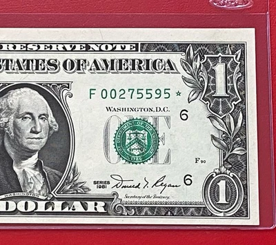 1981 STAR NOTE $1 DOLLAR BILL ( ATLANTA F ) UNCIRCULATED - Image 1 of 3