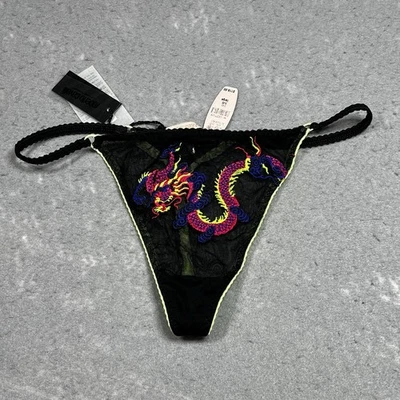 De Colección Roberto Cavalli Para Victoria Secret Tanga Ropa Interior Bragas Grande Malla Negra Foto 1 de 4