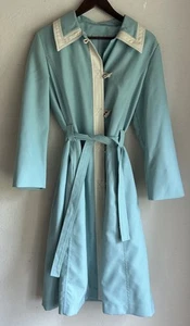 Vintage 1960s Jerold Baby Blue Peacoat Long Jacket Belted M Mod Retro Collared - Picture 1 of 9