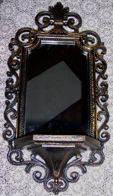 Espejo de pared Dart Syroco 1970 de colección estante ornamentado arte decoración MCM gótico Hollywood 21" Foto 1 de 4