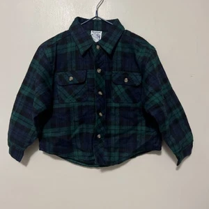 Vintage Garanimals Plaid Flannel Coat 3T Green Blue Nylon Lining Outdoor Wear - Picture 1 of 12