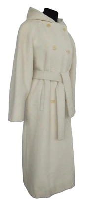 Calvin Klein Alpaca Hooded Belted Double Breasted Coat Ivory Sz 4 S Made in USA - Image 1 of 4