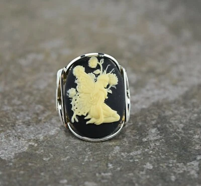 Large Sterling Silver Fairy Cameo Wire Wrapped Ring  - Image 1 of 4
