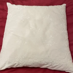 Laura Ashley Embroidered Vintage Cushion White Cotton 16 X 16” - Picture 1 of 5