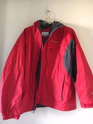 Columbia Size XL Sports Wear Waterproof Red Gray Hood Wind Breaker Men Jacket - Image 1 of 2