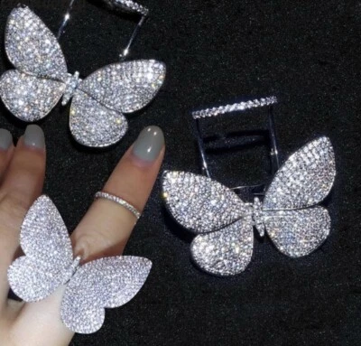 18k White Gold Plated Large Butterfly Ring made w Swarovski Crystal Gorgeous - Image 1 of 4