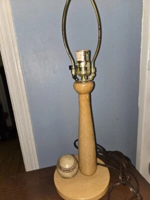 Vintage Baseball Bat & Ball Wooden Desk Table Lamp 12” Tall Man Cave Decor - Image 1 of 4