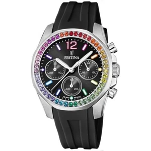 FESTINA Orologio Donna Boyfriend F20610/3 Rainbow Crono Bracciale Gomma Nero - Imagen 1 de 3