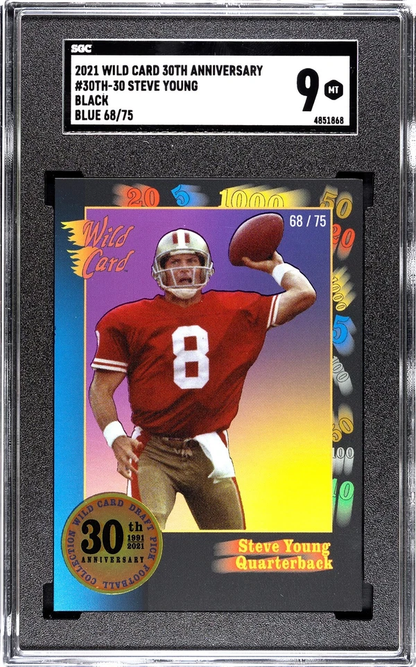 2021 Wild Card 30th Anniversary Black #30 Steve Young BLUE /75 SGC 9 MINT - Image 1 of 2