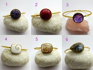 22K Gold Cuff Bangle Natural Gemstones Hammered  68mm Round Bangle Bracelet - Picture 1 of 37