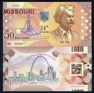 USA States, Missouri, $50, Polymer, ND (2017), UNC Mark Twain, Gateway Arch F - Picture 1 of 1