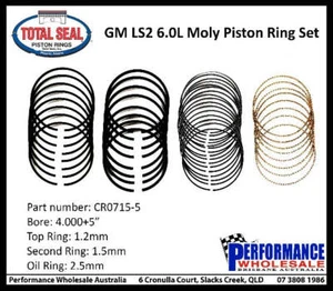Total Seal Moly Piston Ring Set Suit Holden LS2 6.0L 4.000+5" Bore 1.2 1.5 2.5mm - Picture 1 of 1