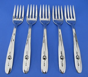 Sears Roebuck Provincial Rose 5 tenedores de ensalada tradición acero inoxidable vintage 1971 - Imagen 1 de 3