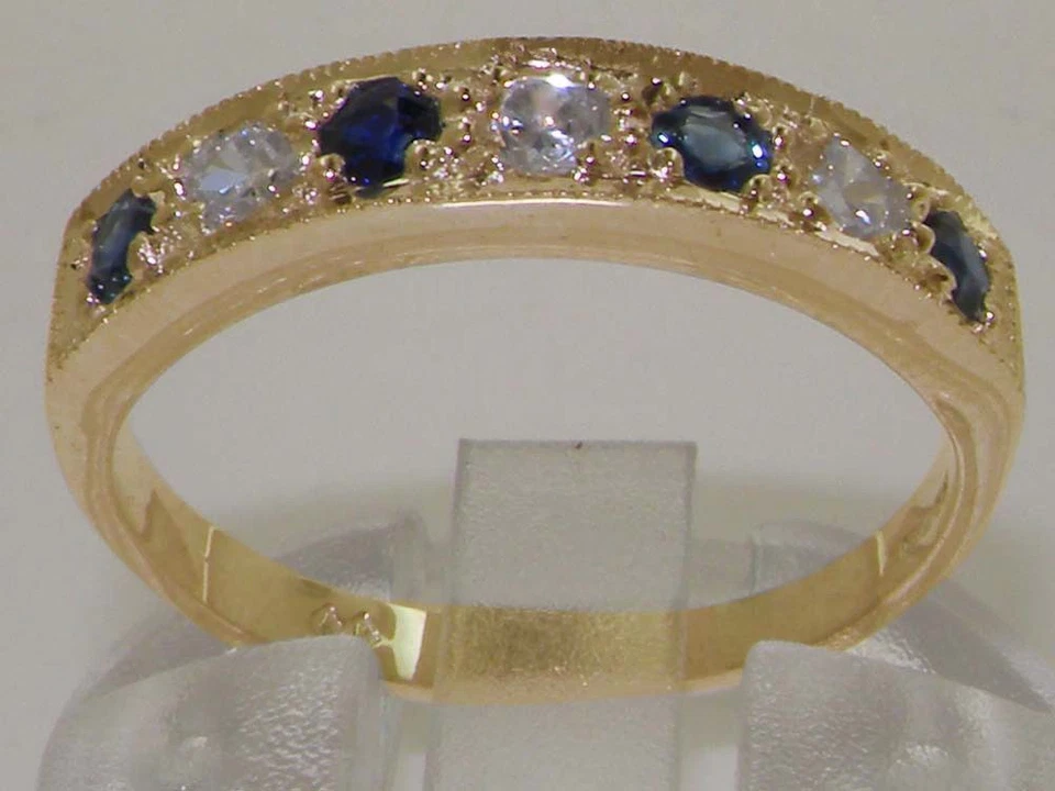 Solid 9ct Yellow Gold Natural Diamond & Sapphire Band Ring - Sizes J to Z - Image 1 of 1