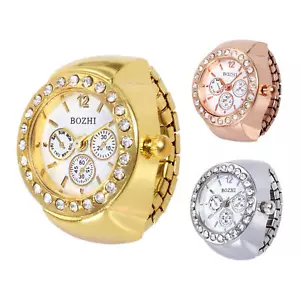 Vintage Punk Finger Watch Ring Watch Gold Encrusted Diamond Stretch Strap - Picture 1 of 15
