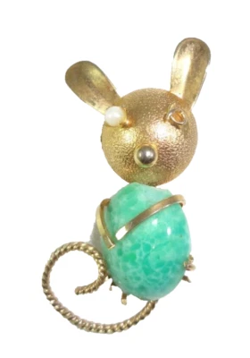 Винтажная стеклянная брошь/заколка 1970-е Princess Pride Creations PPC 12KT GF мышь Пекин! - Изображение 1 из 4