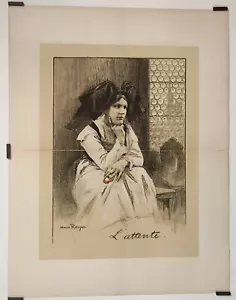 Royer Henri THE WAITING Lithography Woman Portrait War 14-18 - Picture 1 of 1
