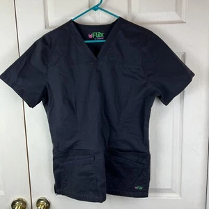 U Flex Scrub Top Womens Size Medium Black Multiple Pockets Tapered Fit Medical - Picture 1 of 11