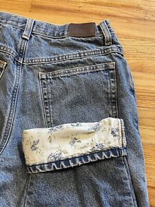 VTG LL Bean Womens 10 Petite Double L Flannel Floral Denim Straight Fit Jeans