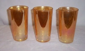 3 Piece Set Jeannette 4 15/16 " TALL Marigold Carnival Glass Pitcher 3 Tumblers - Picture 1 of 4