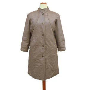 Vintage Leather Coat 80s Pale Brown / Beige Buttoned Retro Indie 18 - Picture 1 of 3