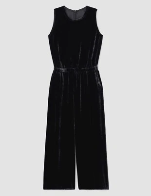 EILEEN FISHER Black Velvet Silk Wide-Leg Ankle Crop Pant Jumpsuit XL = 18 - 14W - Image 1 of 4