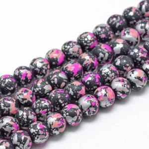 50 Splatter Glass Beads 8mm Black Blue Spotted Bulk Jewelry Supplies Mix Lot - Picture 1 of 1