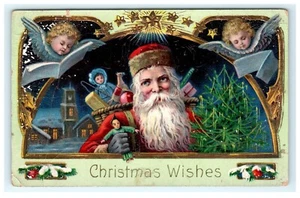 1912 Christmas Wishes Santa Angels Children Hartford CT -Damaged - Picture 1 of 2