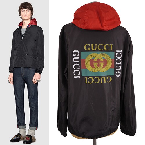 taglia 52 GIACCA FRANGIVENTO NUOVA $1500 GUCCI UOMO NERO VINTAGE ANNI 80 GG LOGO Nylon