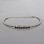 Natural Pyrite Lucky Gemstone Beads 925 Silver 8.7" Chain Protection Bracelet