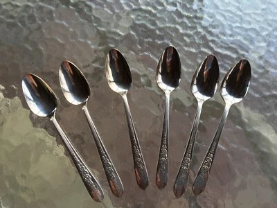 SEIS CUCHARADITAS DE HIELO PLACA NOBLEZA ROSA REAL 1939 CUATRO CORONAS PLACA DE PLATA 7 1/2" Foto 1 de 4