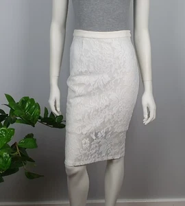 Forever New Size 6 White Straight Pencil Skirt Lace Look Midi Lined Work Women - Bild 1 von 13