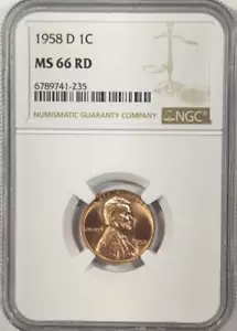 1958-D Lincoln Wheat Cent Penny - NGC MS66 RD - Picture 1 of 4