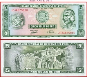 PERÚ' 5 SOLES DE ORO 4 5 1972 P 99b UNC envío gratuito desde 100$ - Imagen 1 de 3