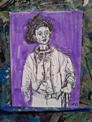 Vaquero a semejanza del niño ACEO ATC ROBLE ORIGINAL 3,5 x 2,5 pulgadas Foto 1 de 3