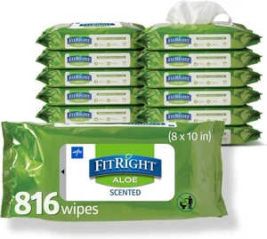816ct Aloe Personal Cleansing Cloth Wipes,Scented, 8x10" Adult Incontinence Wipe - Picture 1 of 12