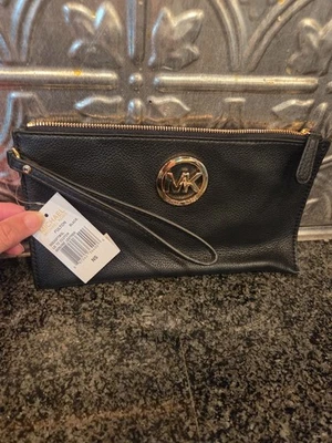 Authentic Michael Kors Black Leather Fulton Clutch New With Tags - Image 1 of 4