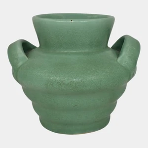 Vaso a costine con manico e cinturino in ceramica verde opaco ceramica Camark Art Decò - Foto 1 di 6