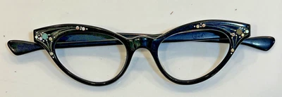 Vintage Woman's Eyeglass Black Oval B&B Rhinestones 44 x 18 - Image 1 of 4