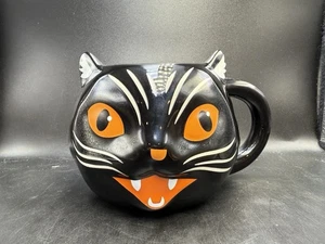 Scary Black Cat Mug Halloween Figural Black Cat 3D Jumbo Mug 18 oz Retro Style - Picture 1 of 12
