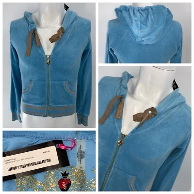 Twisted Heart Terry Cloth Hoodie Full Zip Women S Teal Glitz NWT $127 YGI Y4-8 - Image 1 of 4