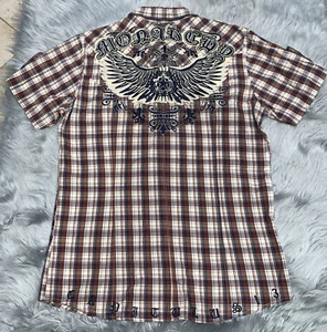 Vintage Monarchy Embroidered Plaid Fitted Button Down Shirt XL - Picture 1 of 8