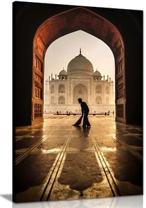 Sunrise in Taj Mahal & Man's Silhouette Framed Canvas Print Wall Art Home Decor - Picture 1 of 6